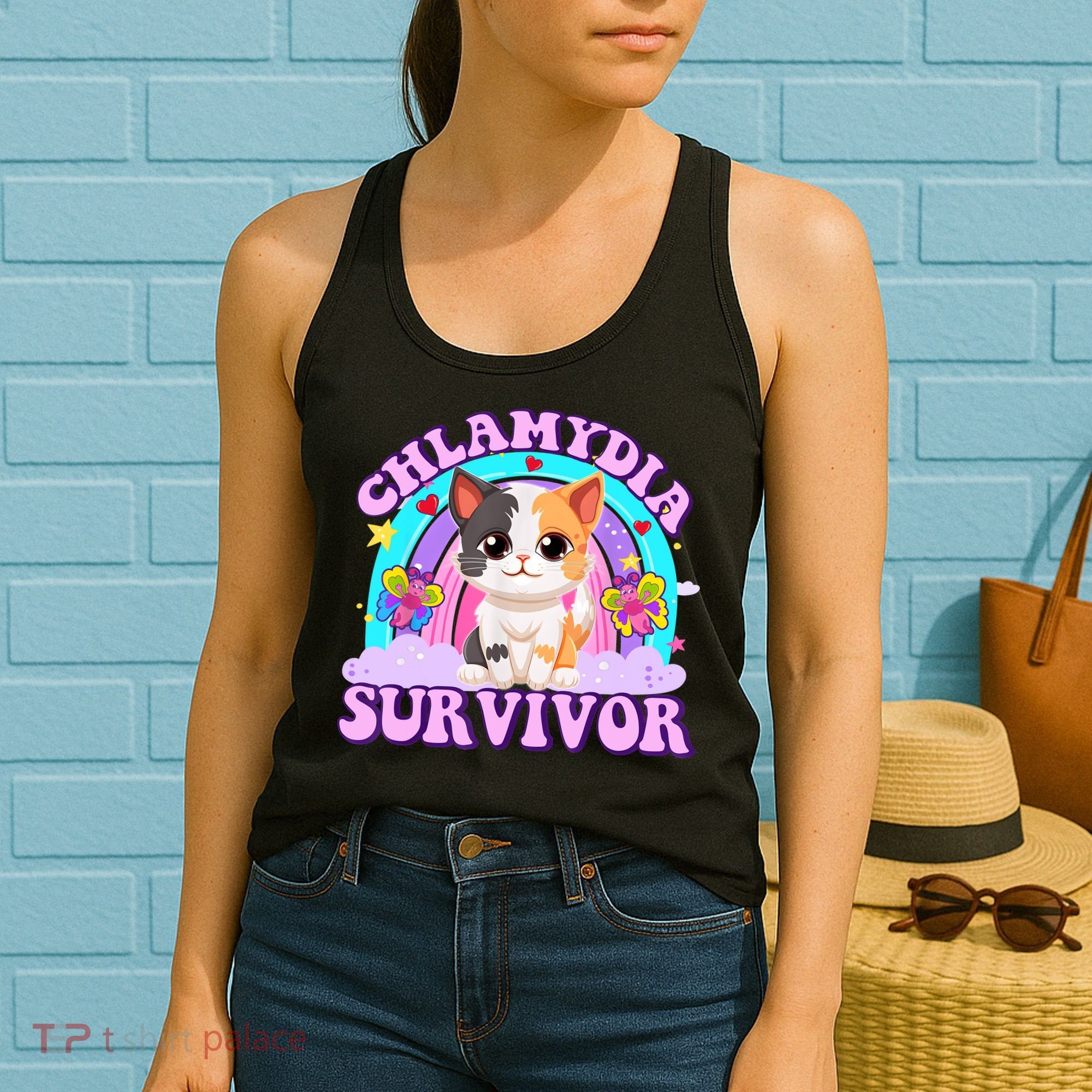 Chlamydia Survivor Funny Cat Sarcastic Inappropriate Women's Tank Top