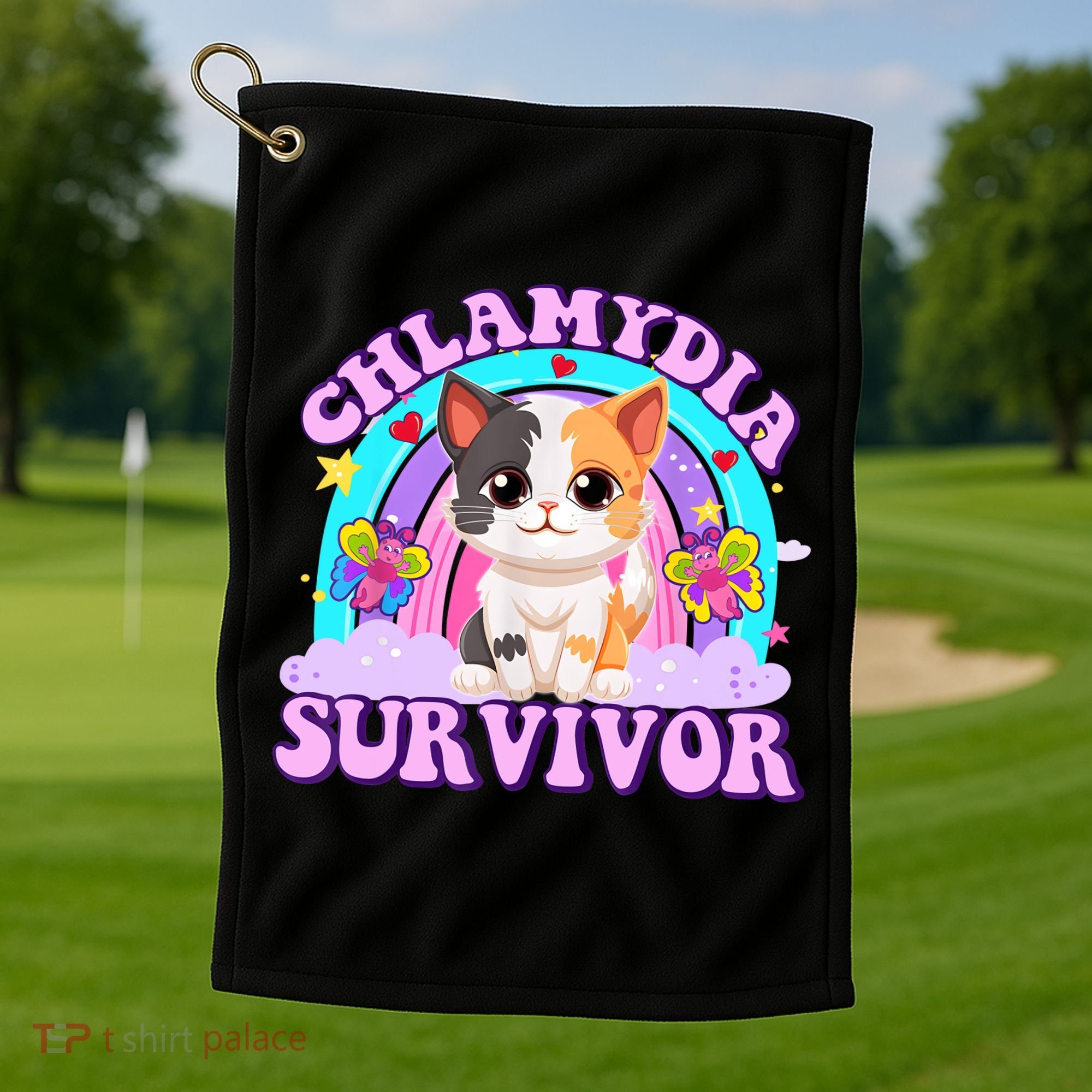 Chlamydia Survivor Funny Cat Sarcastic Inappropriate Golf Towel