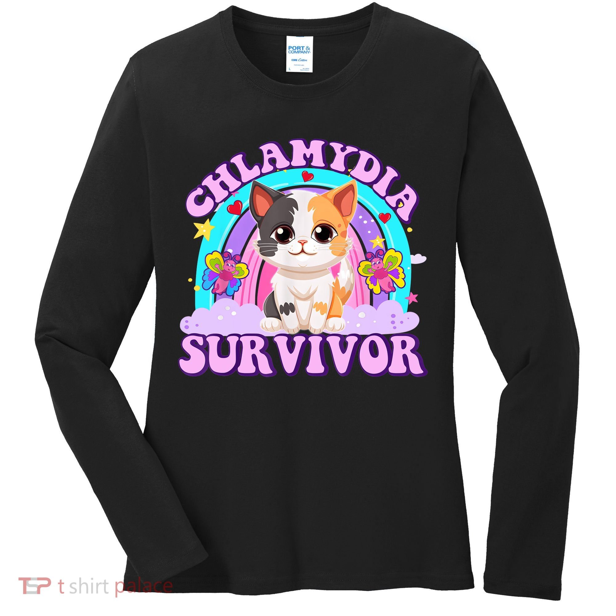 Chlamydia Survivor Funny Cat Sarcastic Inappropriate Women's Long Sleeve Shirt