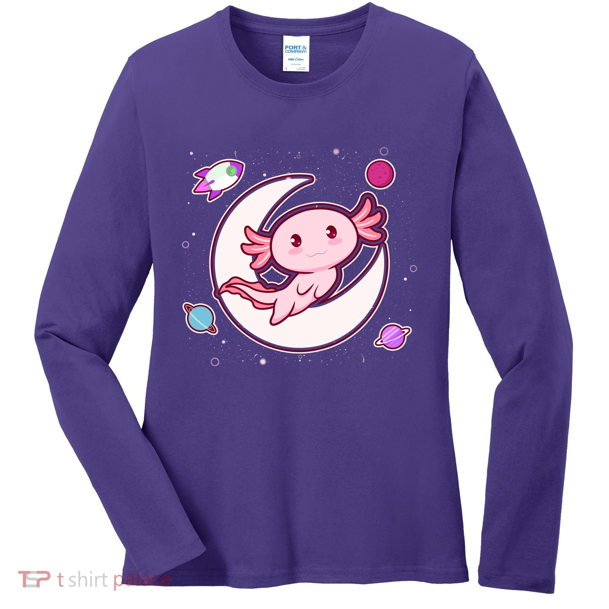 Cute Space Galaxy Axolotl Women's Long Sleeve Shirt