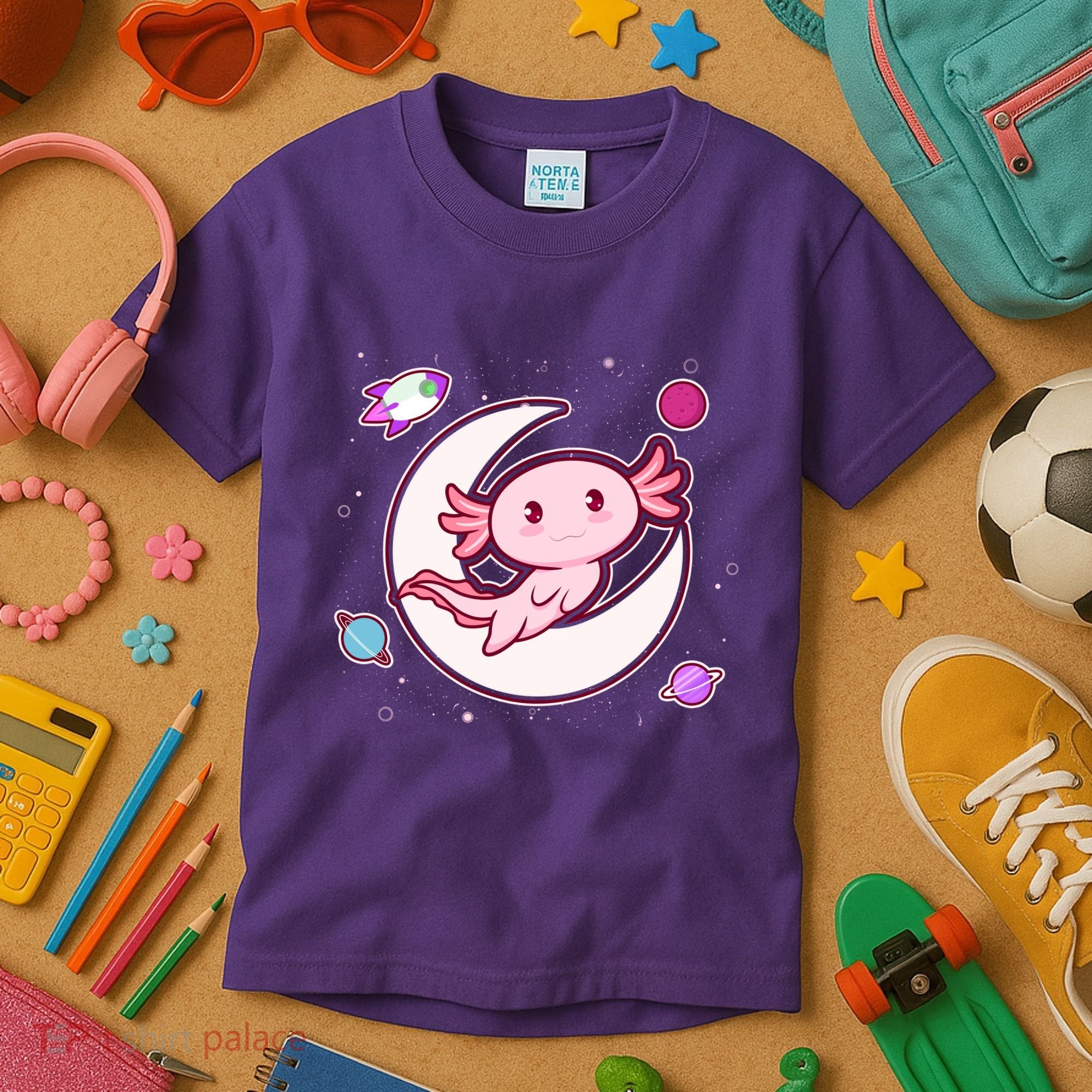 Cute Space Galaxy Axolotl Kids T-Shirt