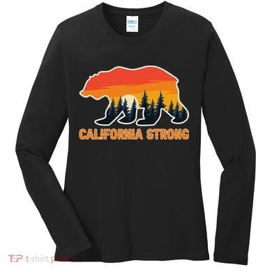 California Strong Grizzly Bear Sunset Vintage Gift Women's Long Sleeve Shirt