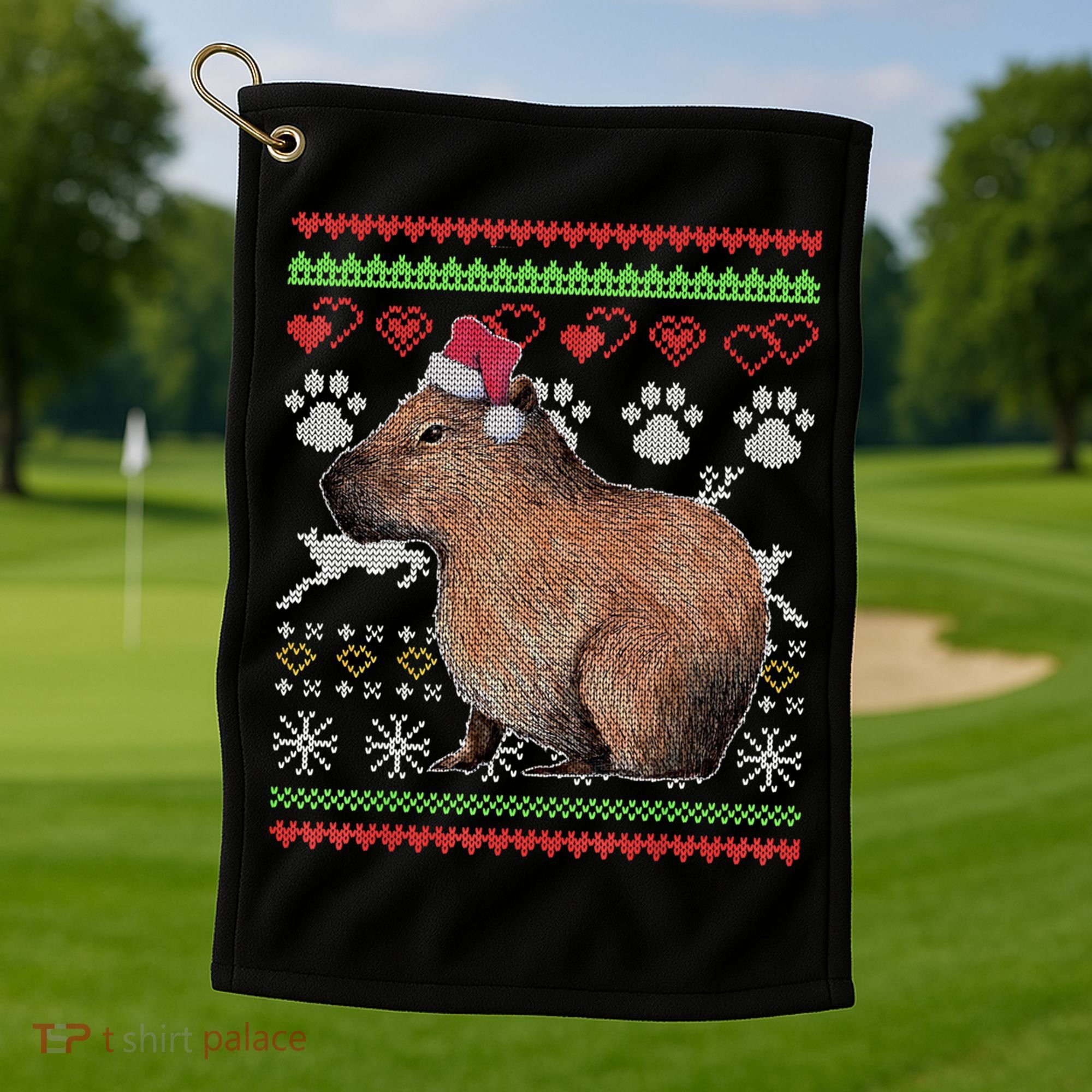 Capybara Santacool Giftclaus Ugly Christmas Sweater Holiday Lover Gift Golf Towel