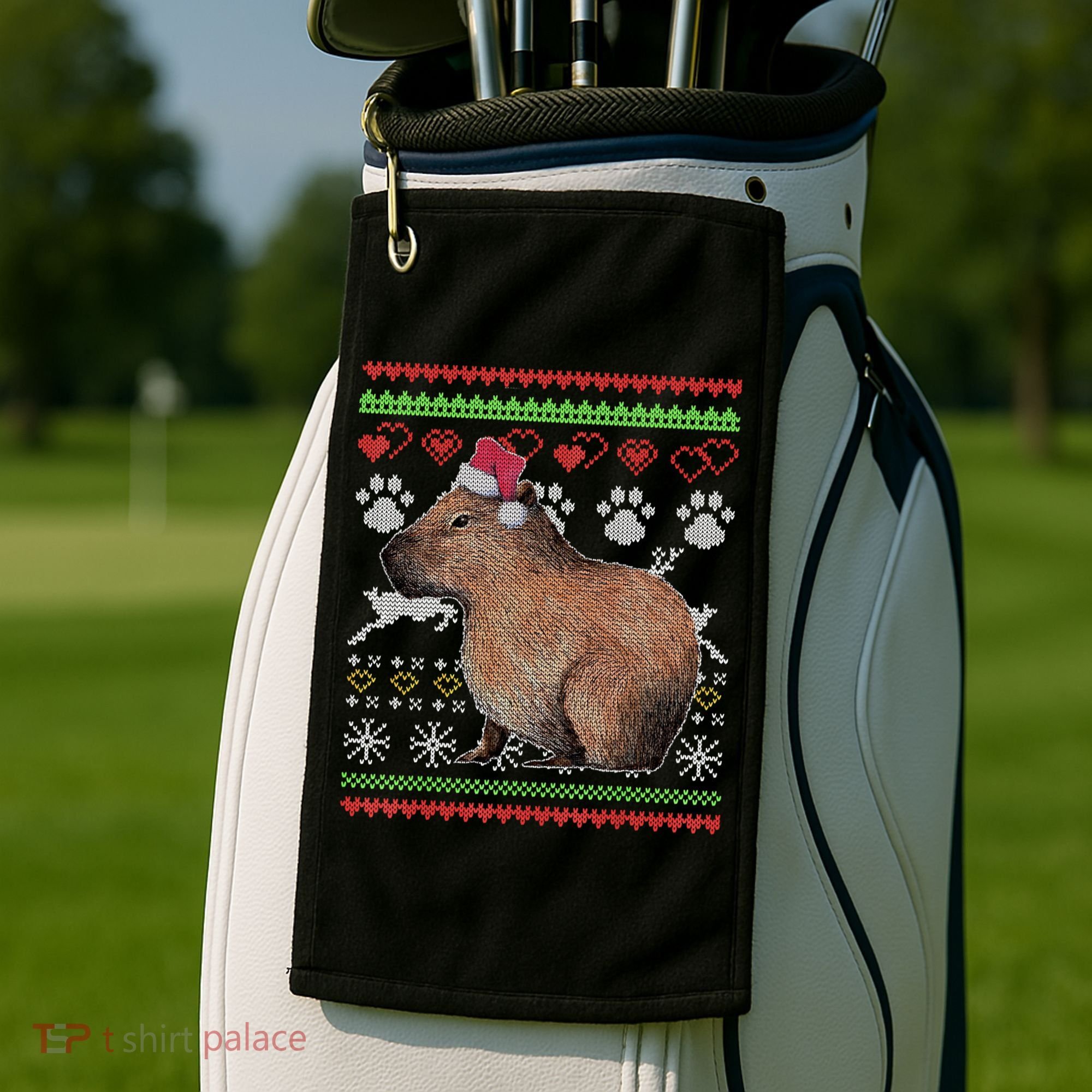 Capybara Santacool Giftclaus Ugly Christmas Sweater Holiday Lover Gift Golf Towel