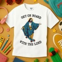 Christ Skateboarding Get On Board With The Lord Jesus Skate Kids T-Shirt thumb 3
