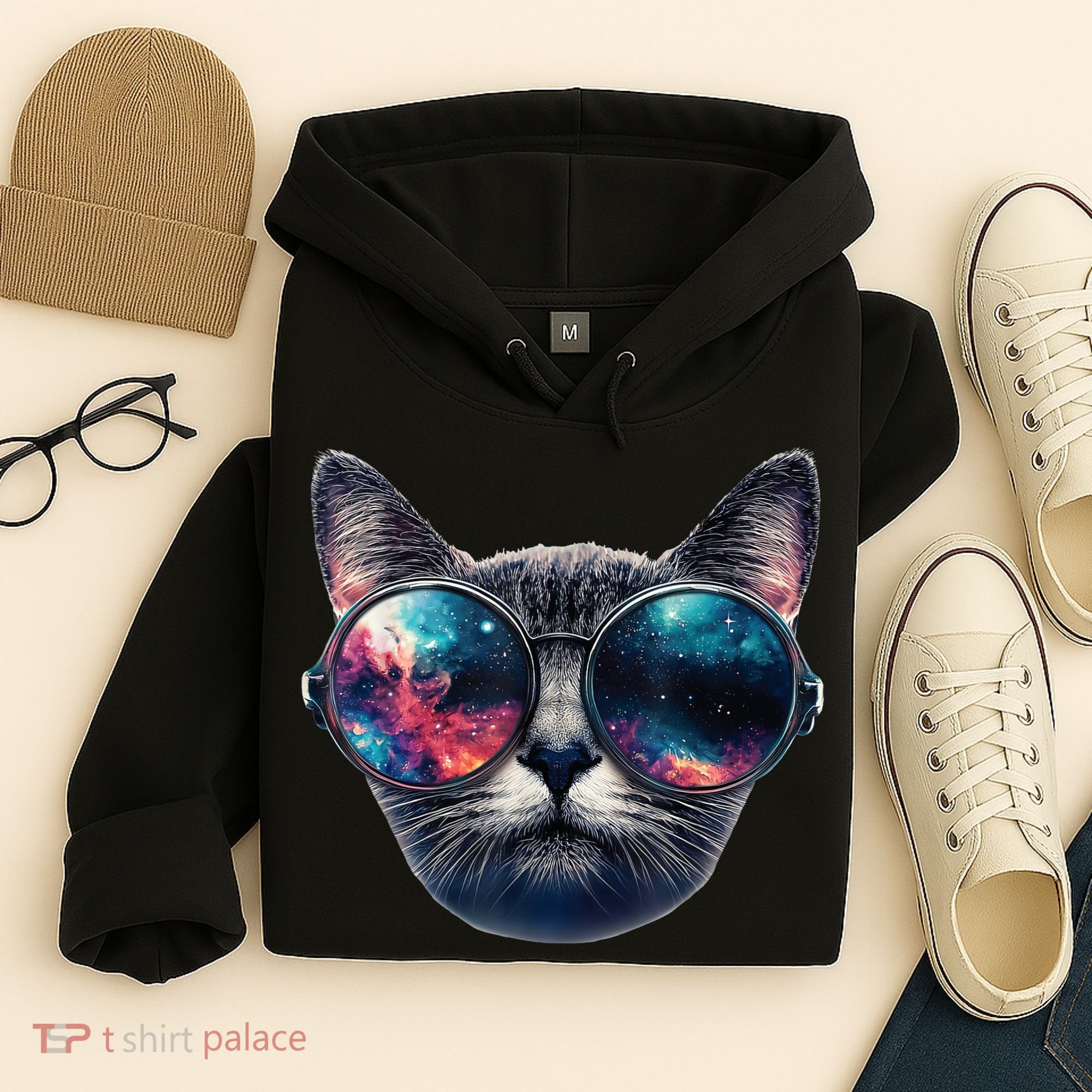 Cat Space Glasses Sunglasses Universe Meme Funny Graphic  Hoodie
