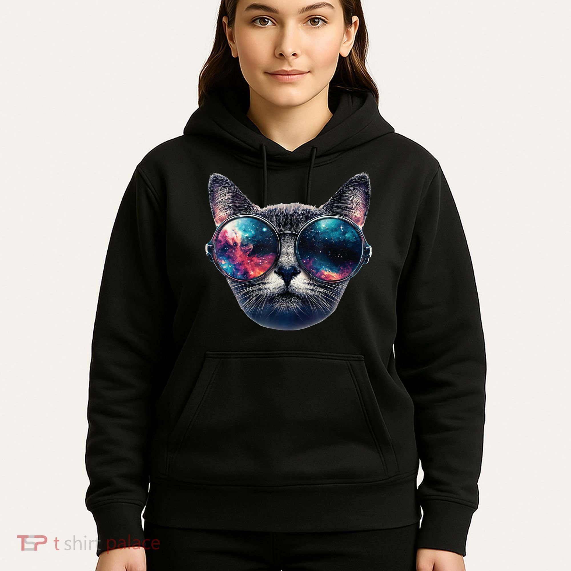 Cat Space Glasses Sunglasses Universe Meme Funny Graphic  Hoodie