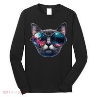 Cat Space Glasses Sunglasses Universe Meme Funny Graphic  Long Sleeve Shirt thumb 0