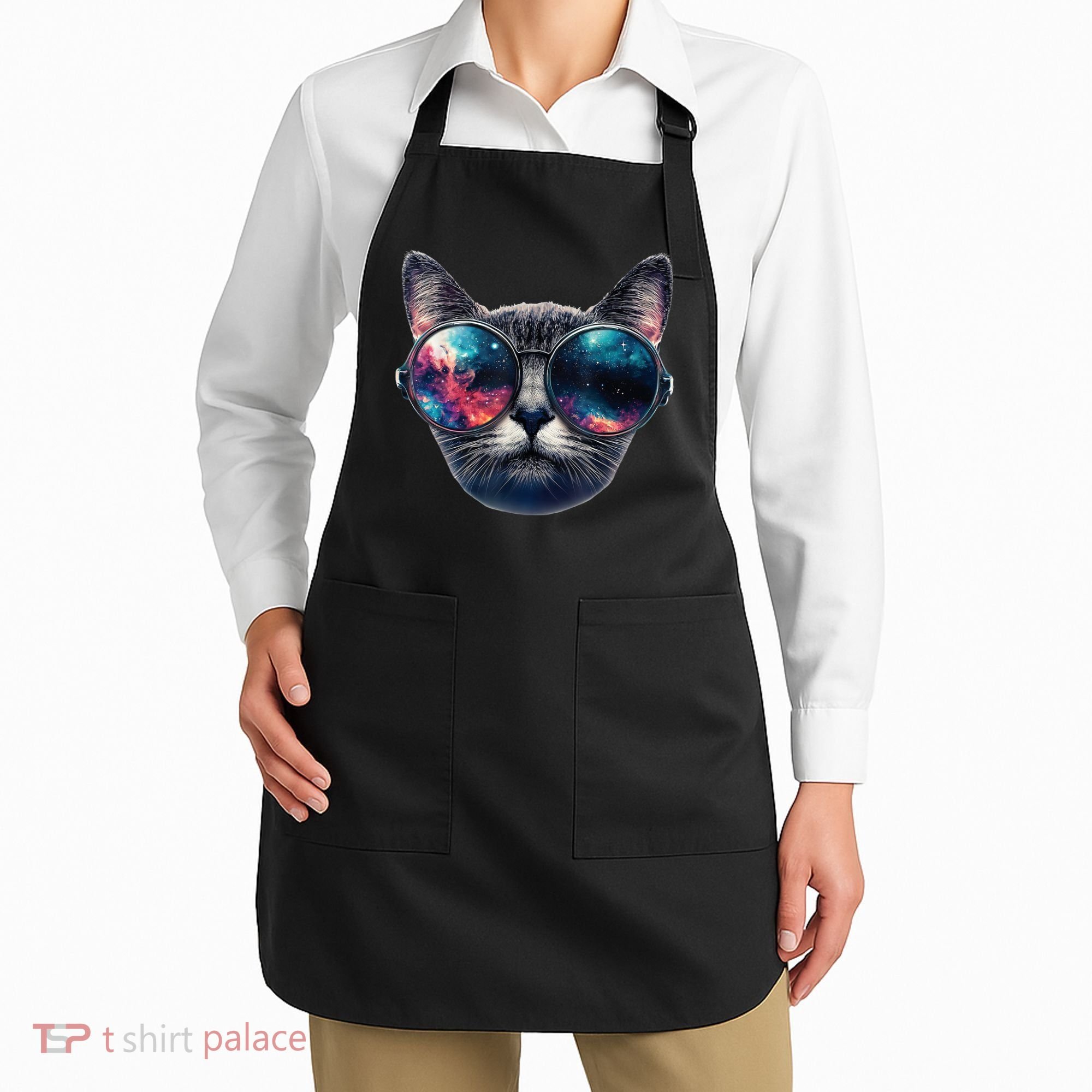 Cat Space Glasses Sunglasses Universe Meme Funny Graphic  Apron