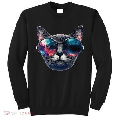 Cat Space Glasses Sunglasses Universe Meme Funny Graphic  Sweatshirt