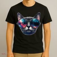 Cat Space Glasses Sunglasses Universe Meme Funny Graphic  T-Shirt thumb 3