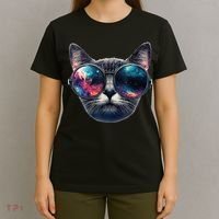 Cat Space Glasses Sunglasses Universe Meme Funny Graphic  T-Shirt thumb 4
