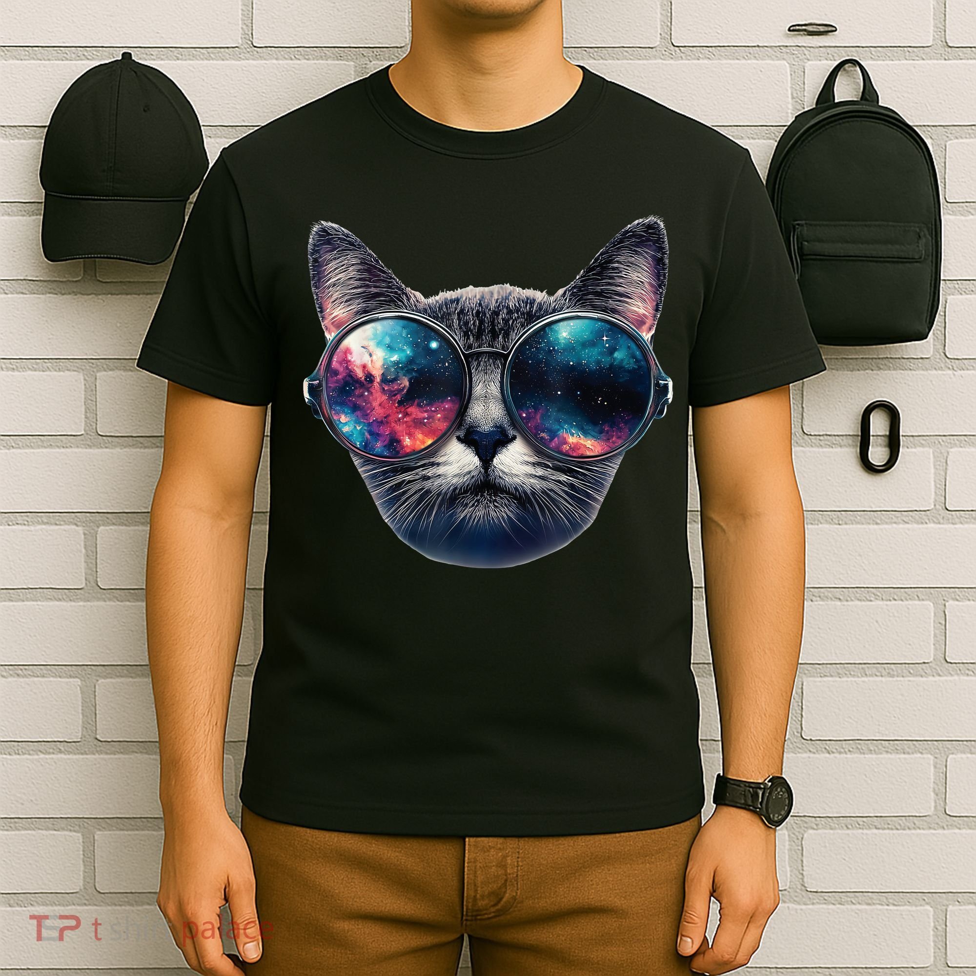 Cat Space Glasses Sunglasses Universe Meme Funny Graphic  T-Shirt