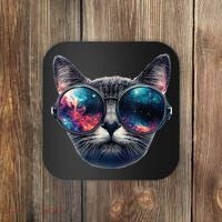 Cat Space Glasses Sunglasses Universe Meme Funny Graphic  Coaster thumb 0