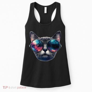Cat Space Glasses Sunglasses Universe Meme Funny Graphic  Women's Tank Top