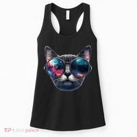 Cat Space Glasses Sunglasses Universe Meme Funny Graphic  Women's Tank Top thumb 0