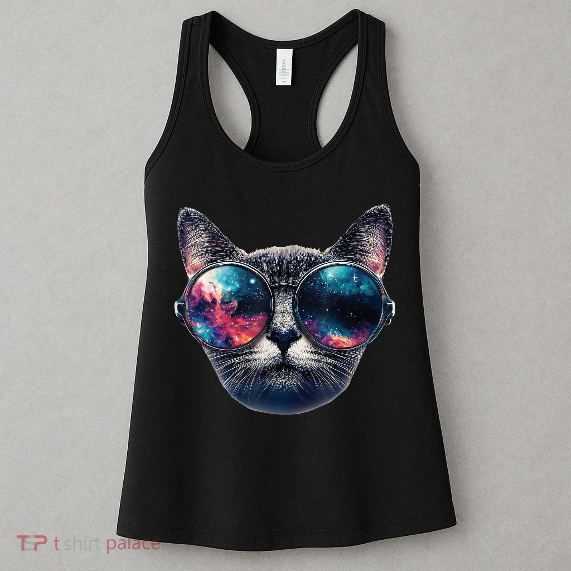 Cat Space Glasses Sunglasses Universe Meme Funny Graphic  Women's Tank Top