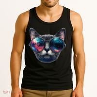 Cat Space Glasses Sunglasses Universe Meme Funny Graphic  Tank Top thumb 3