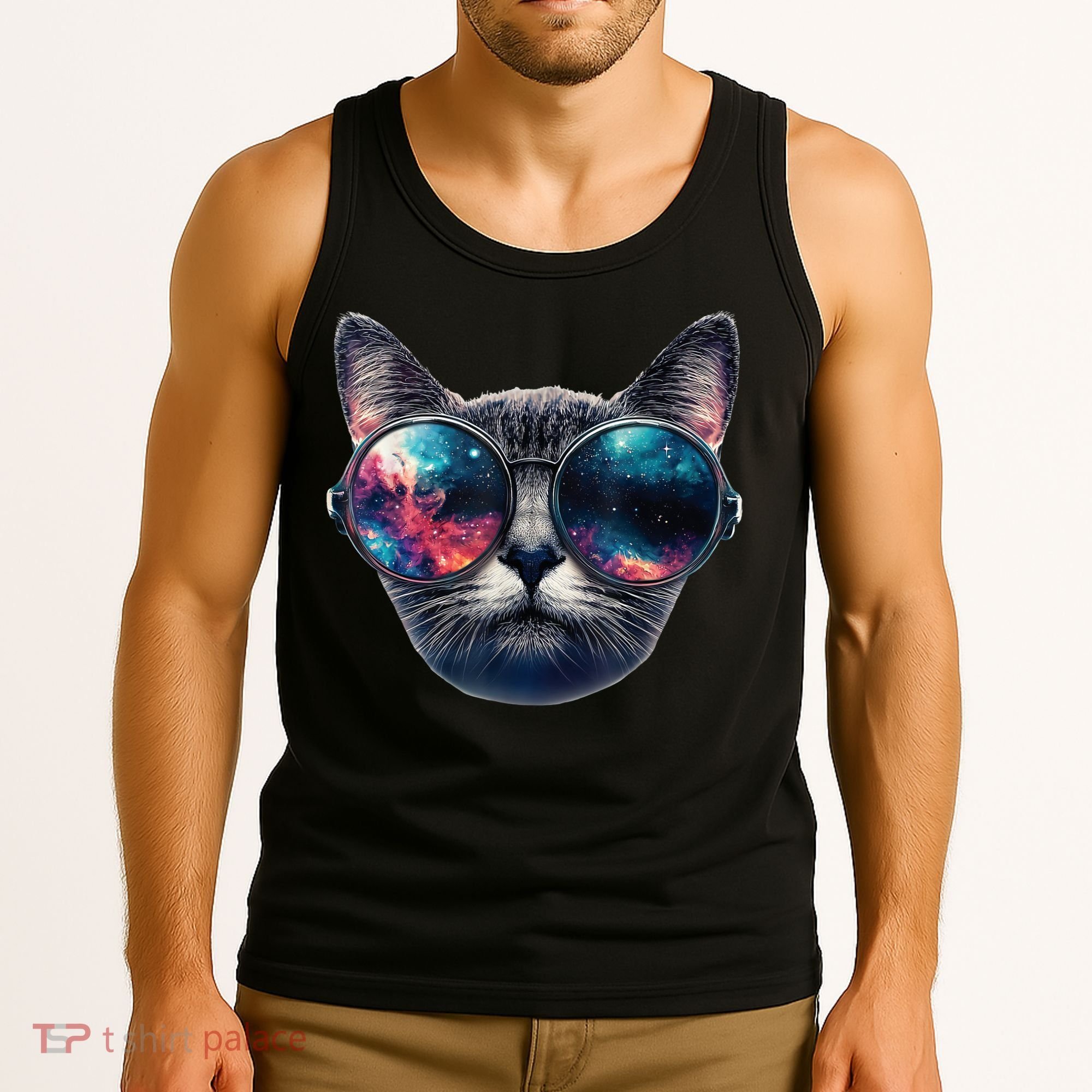 Cat Space Glasses Sunglasses Universe Meme Funny Graphic  Tank Top