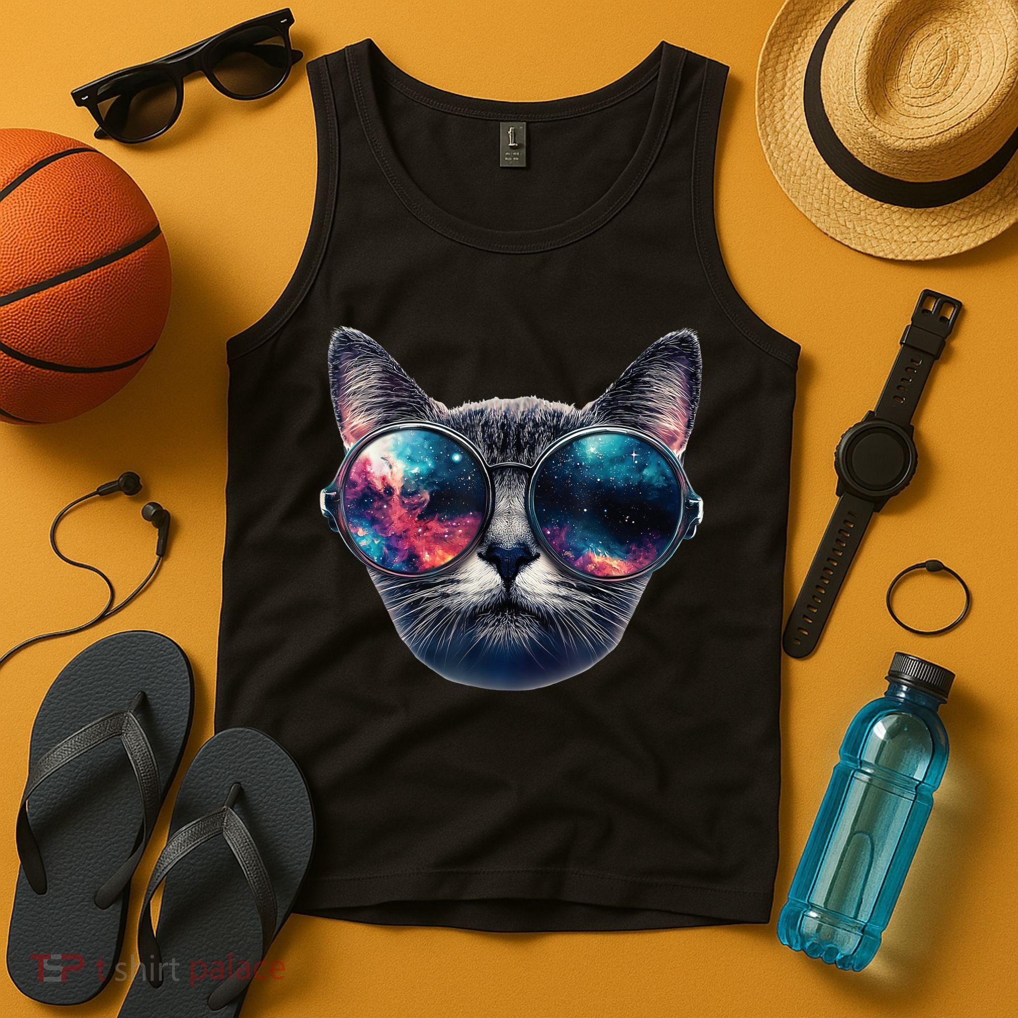 Cat Space Glasses Sunglasses Universe Meme Funny Graphic  Tank Top