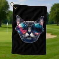 Cat Space Glasses Sunglasses Universe Meme Funny Graphic  Golf Towel thumb 1