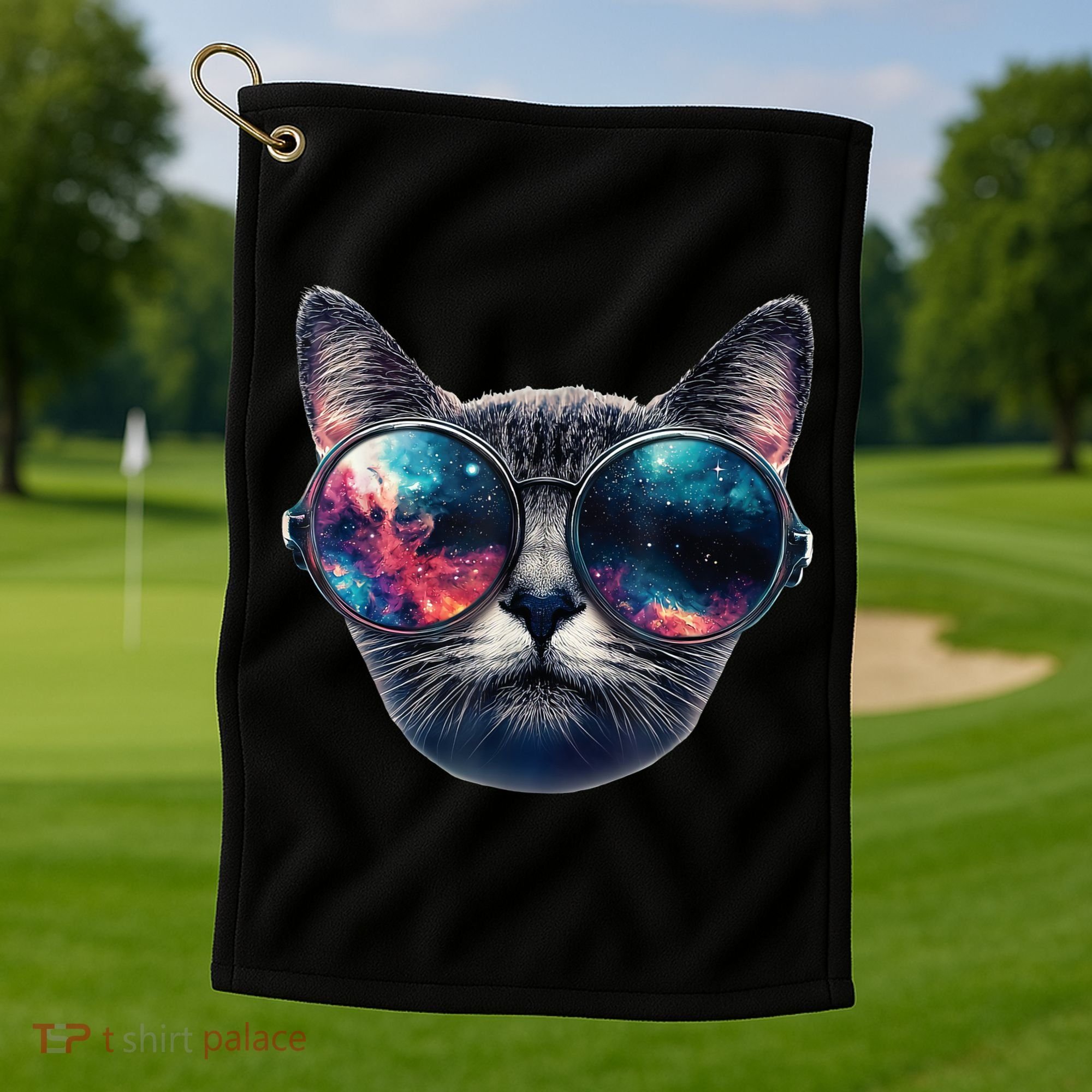 Cat Space Glasses Sunglasses Universe Meme Funny Graphic  Golf Towel