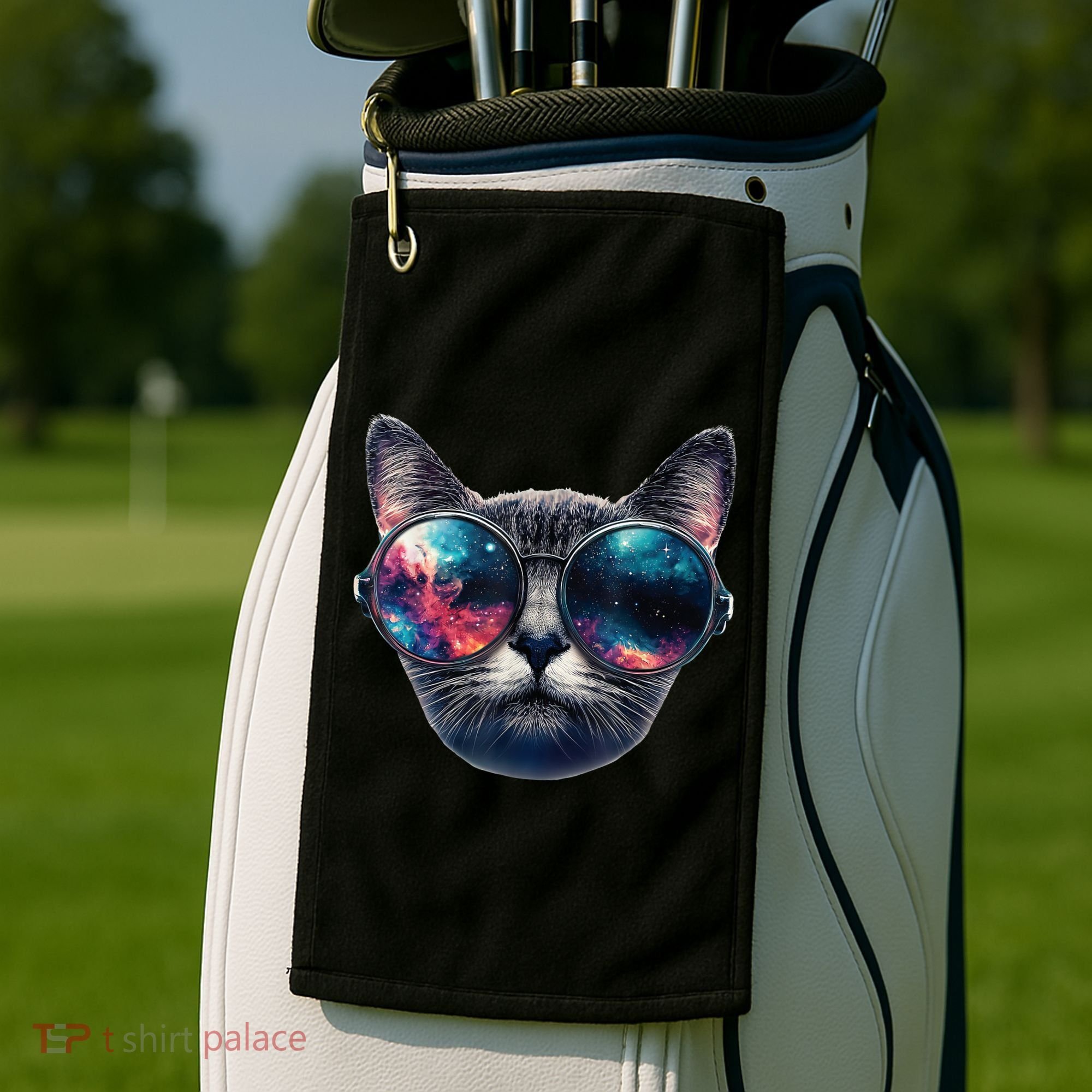Cat Space Glasses Sunglasses Universe Meme Funny Graphic  Golf Towel