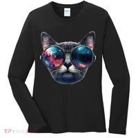 Cat Space Glasses Sunglasses Universe Meme Funny Graphic  Women's Long Sleeve Shirt thumb 0