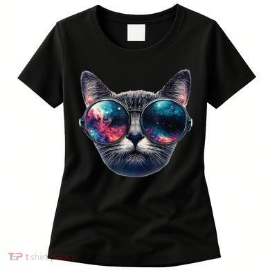 Cat Space Glasses Sunglasses Universe Meme Funny Graphic  Women's T-Shirt