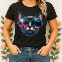 Cat Space Glasses Sunglasses Universe Meme Funny Graphic  Women's T-Shirt thumb 2