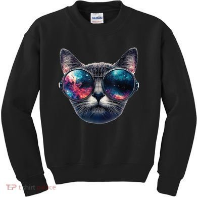 Cat Space Glasses Sunglasses Universe Meme Funny Graphic  Kids Sweatshirt