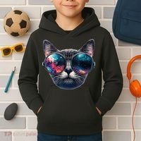 Cat Space Glasses Sunglasses Universe Meme Funny Graphic  Kids Hoodie thumb 2