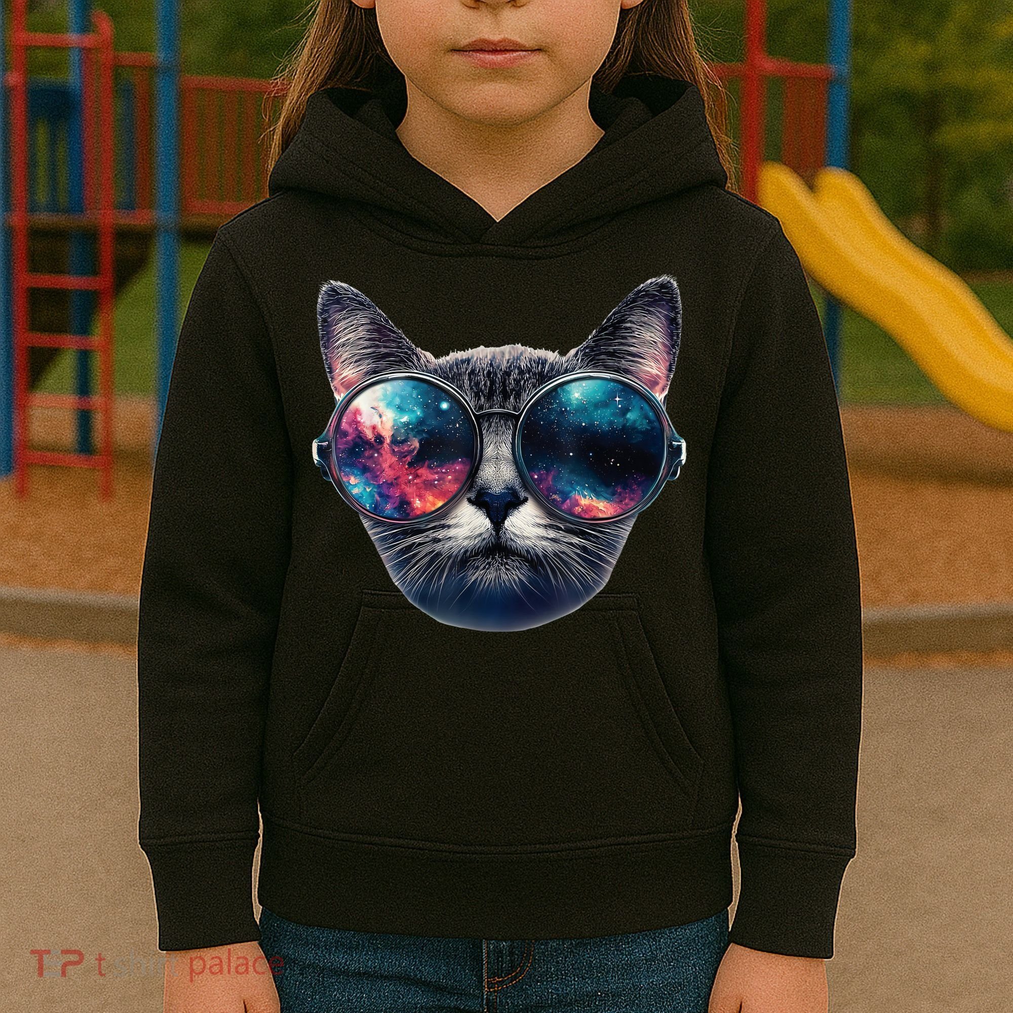 Cat Space Glasses Sunglasses Universe Meme Funny Graphic  Kids Hoodie