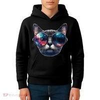 Cat Space Glasses Sunglasses Universe Meme Funny Graphic  Kids Hoodie thumb 4