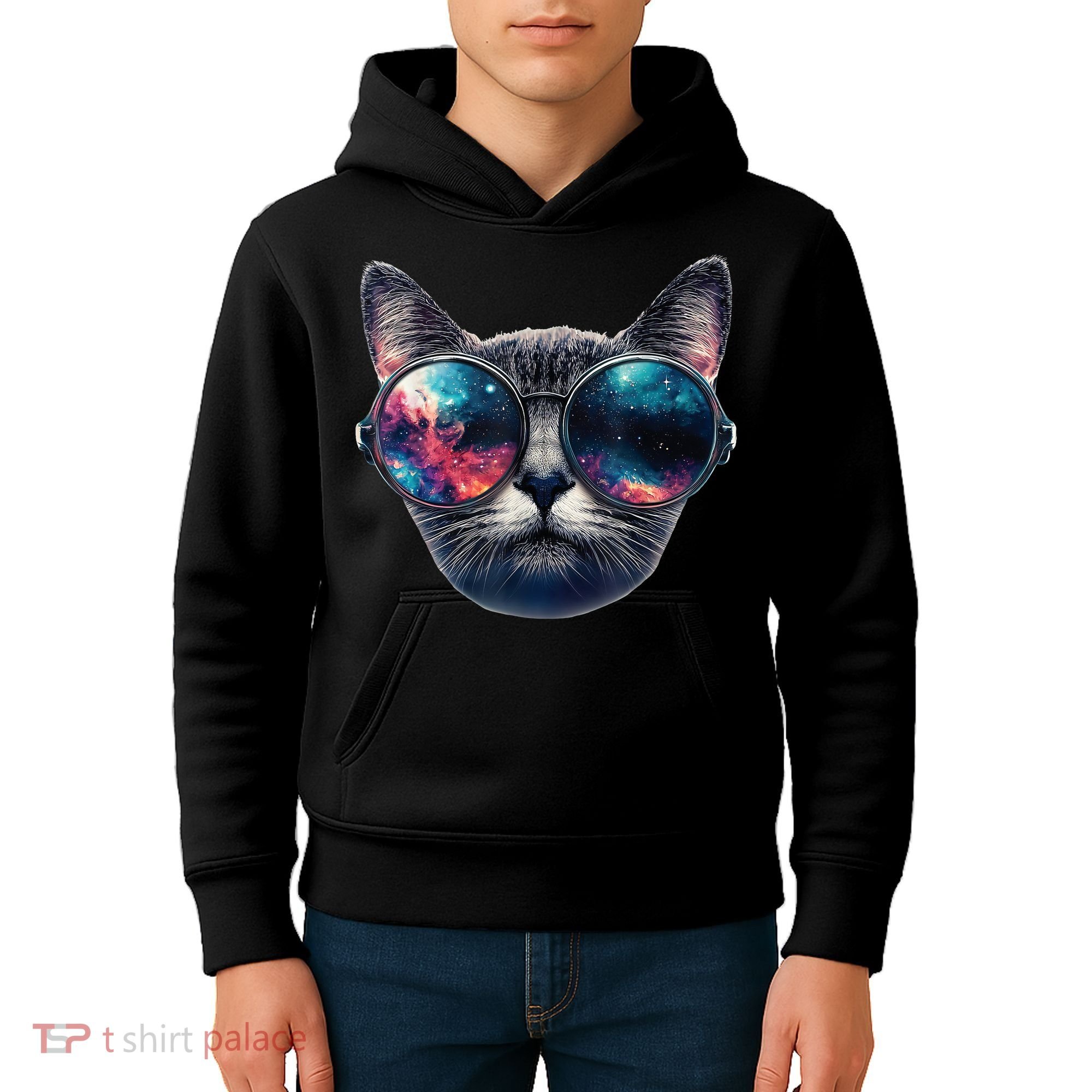 Cat Space Glasses Sunglasses Universe Meme Funny Graphic  Kids Hoodie