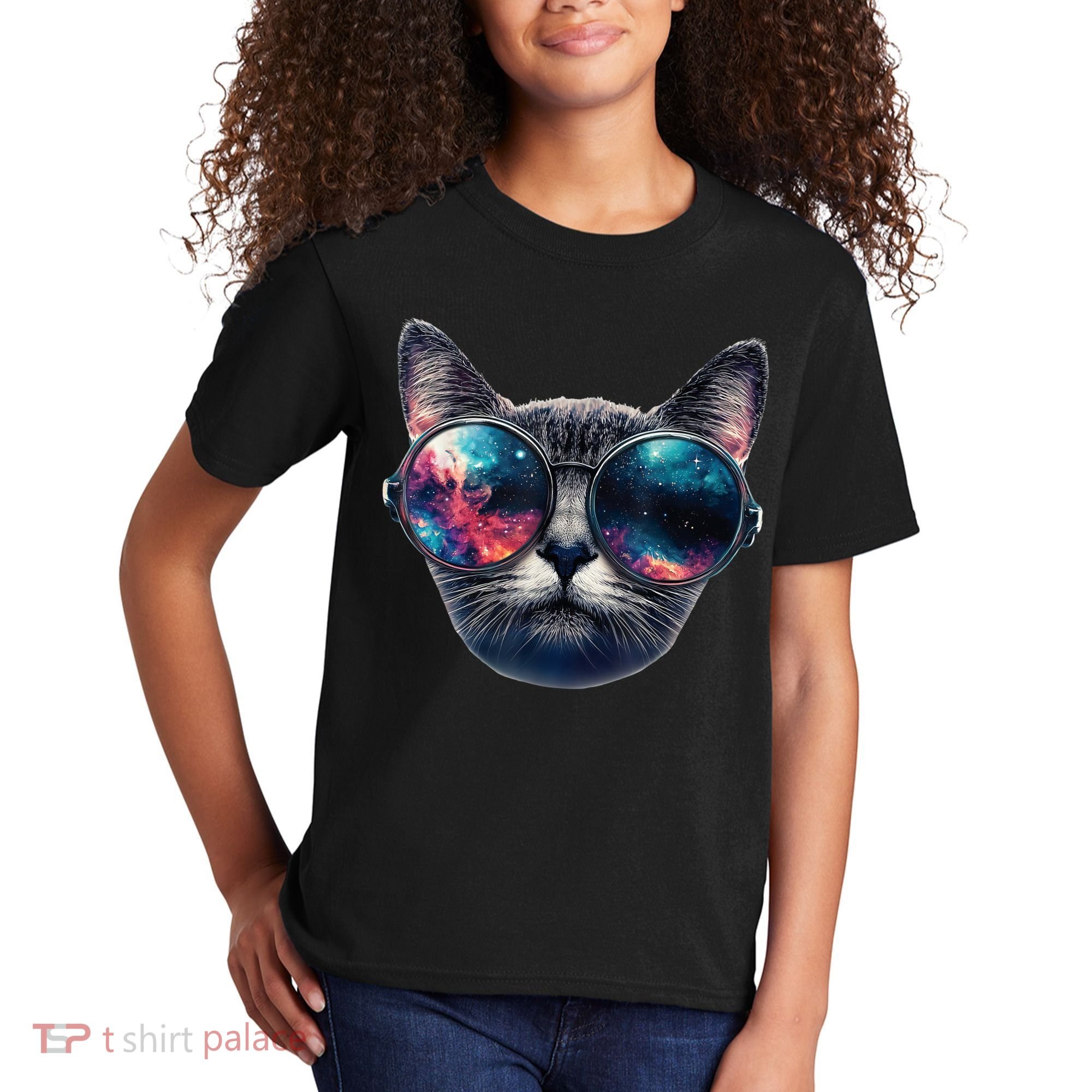 Cat Space Glasses Sunglasses Universe Meme Funny Graphic  Kids T-Shirt