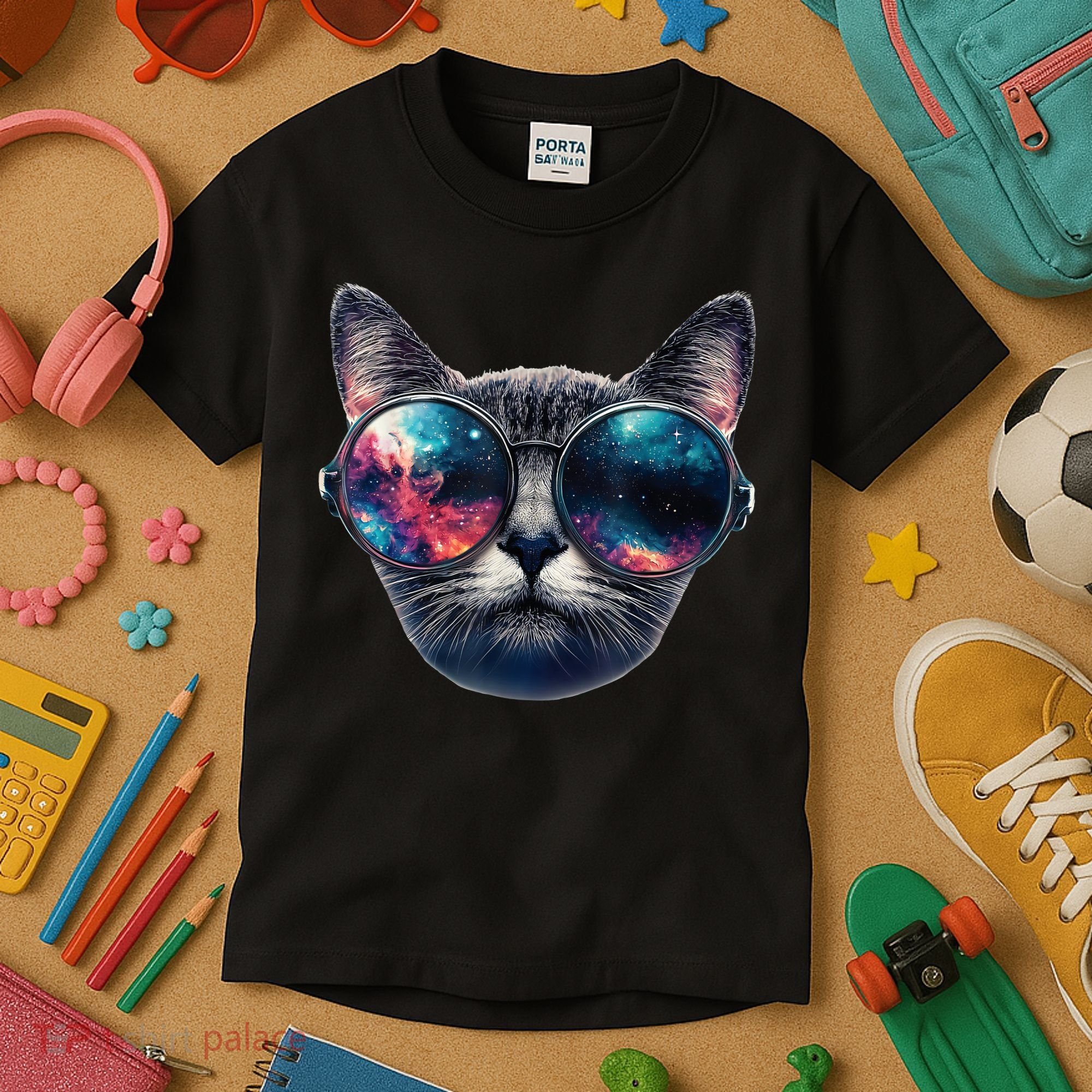 Cat Space Glasses Sunglasses Universe Meme Funny Graphic  Kids T-Shirt