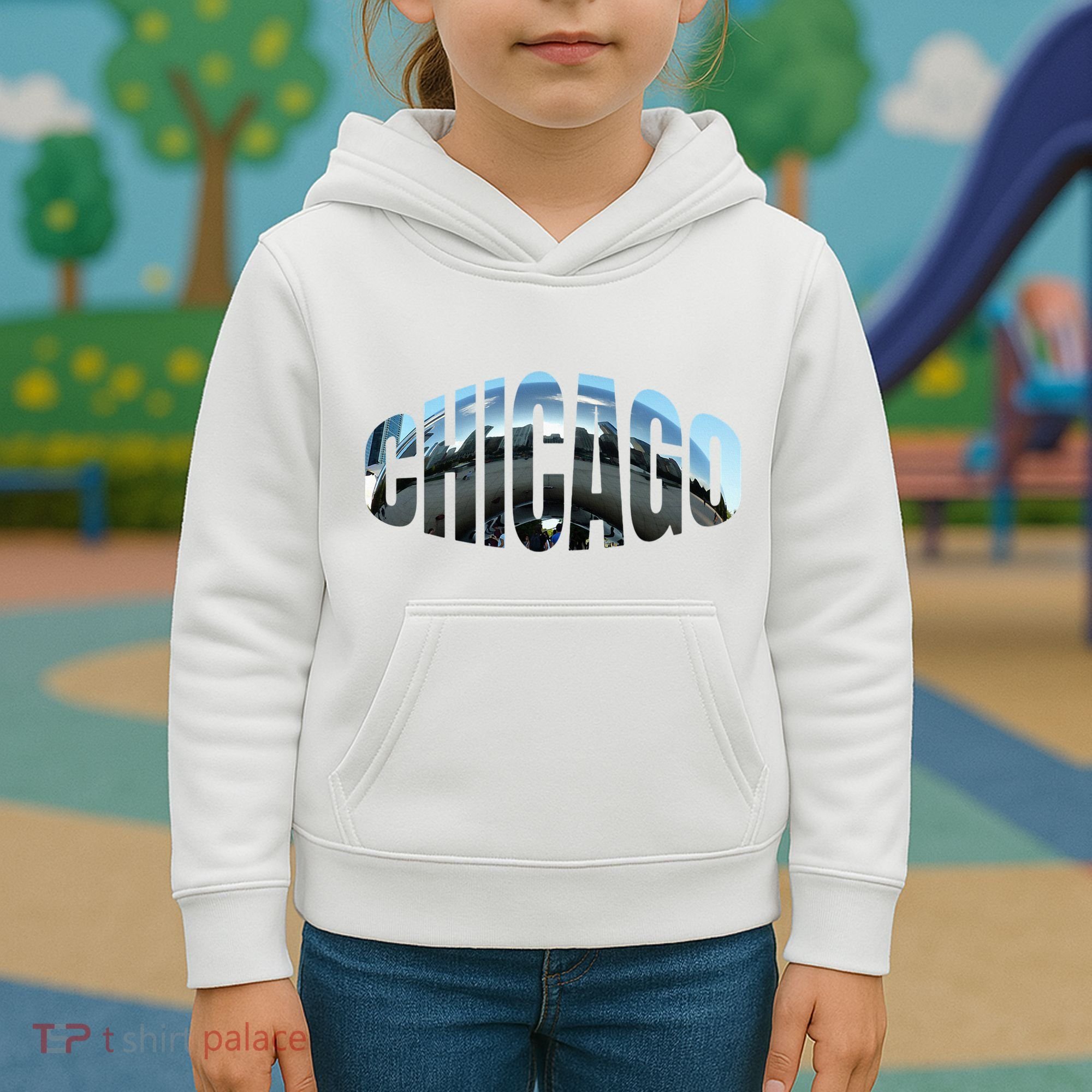 Chicago Skyline Giant Bean City Illinois State Gift Kids Hoodie