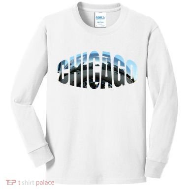 Chicago Skyline Giant Bean City Illinois State Gift Kids Long Sleeve Shirt