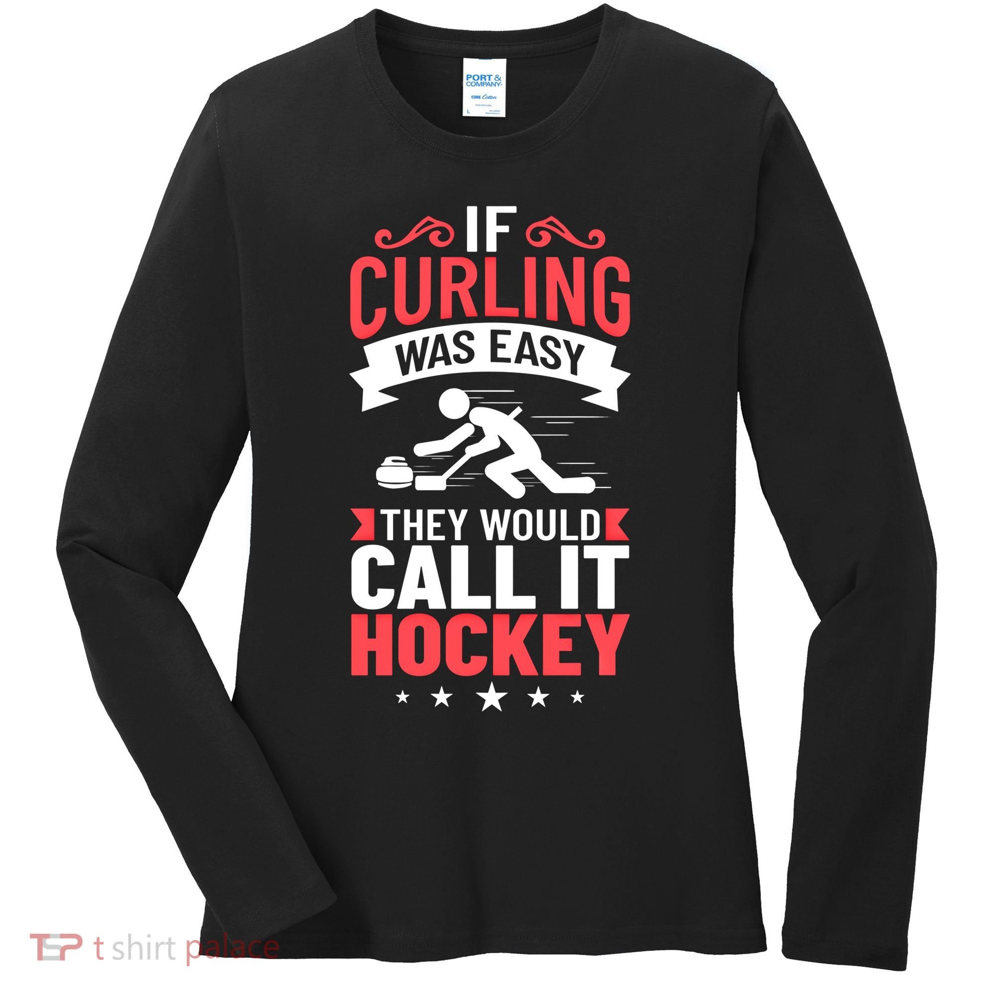 Curling Sport Game Curler Player Stones Broom Curl Gift Women's Long Sleeve Shirt