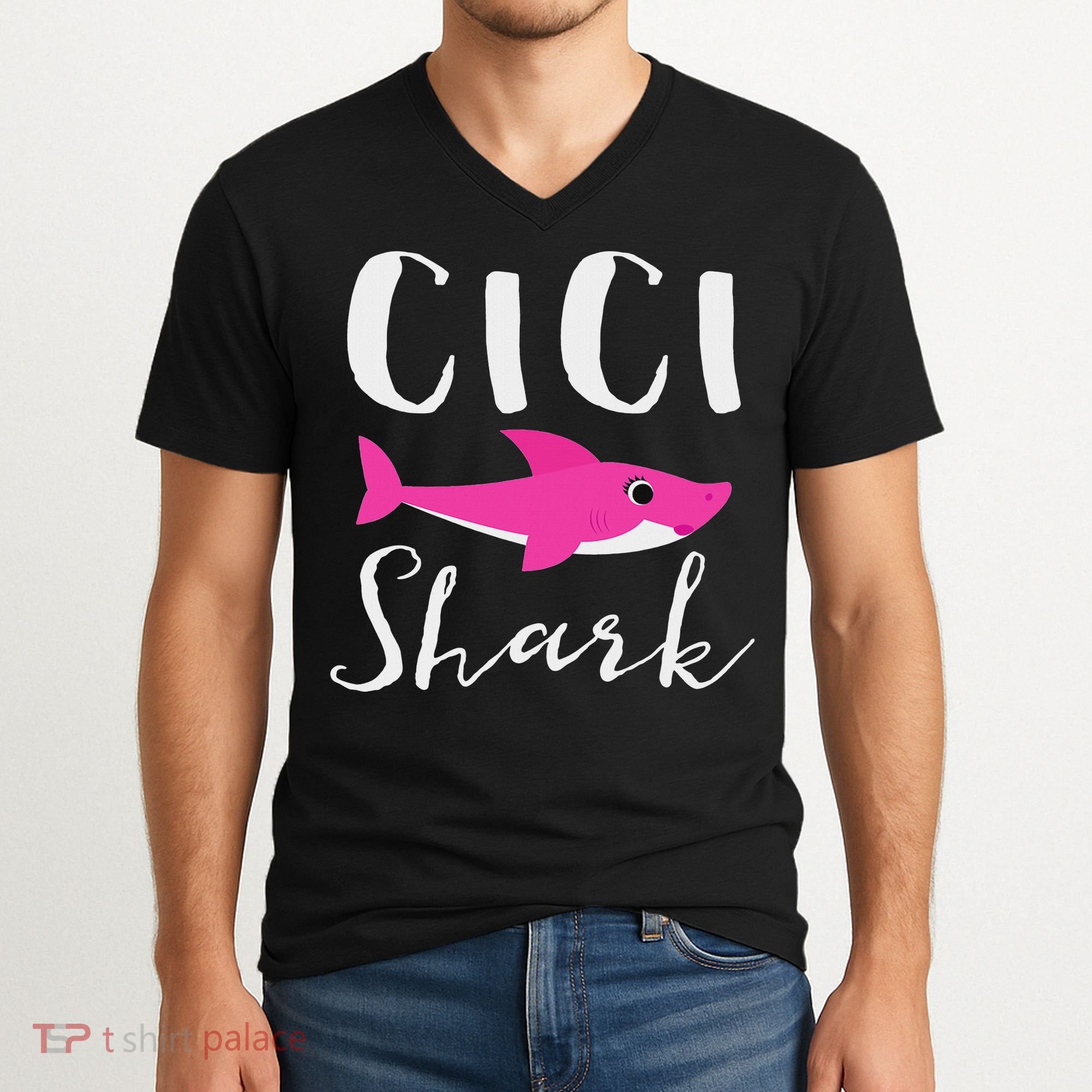 Cici Shark Grandma Grandmother Shark V-Neck T-Shirt