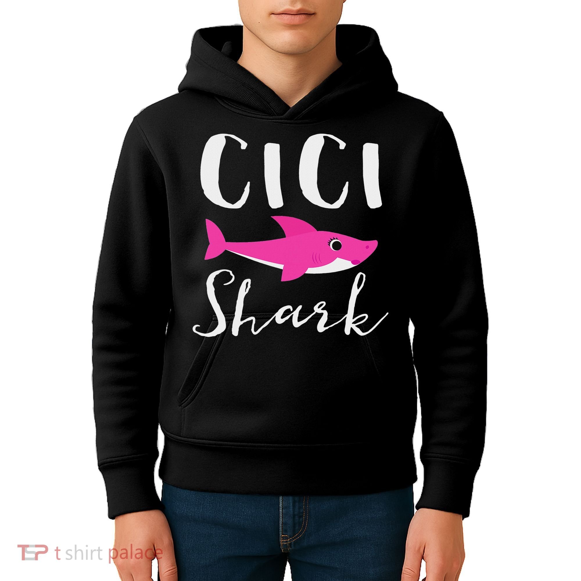 Cici Shark Grandma Grandmother Shark Kids Hoodie