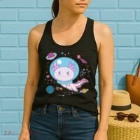 Cute Space Galaxy Astronaut Axolotl Women's Tank Top thumb 2