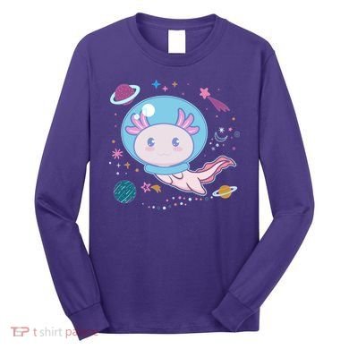 Cute Space Galaxy Astronaut Axolotl Long Sleeve Shirt