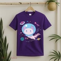 Cute Space Galaxy Astronaut Axolotl T-Shirt thumb 2