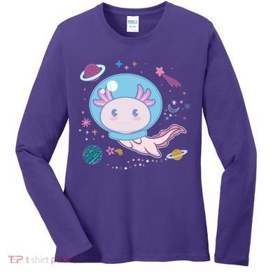 Cute Space Galaxy Astronaut Axolotl Women's Long Sleeve Shirt