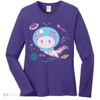 Cute Space Galaxy Astronaut Axolotl Women's Long Sleeve Shirt thumb 0