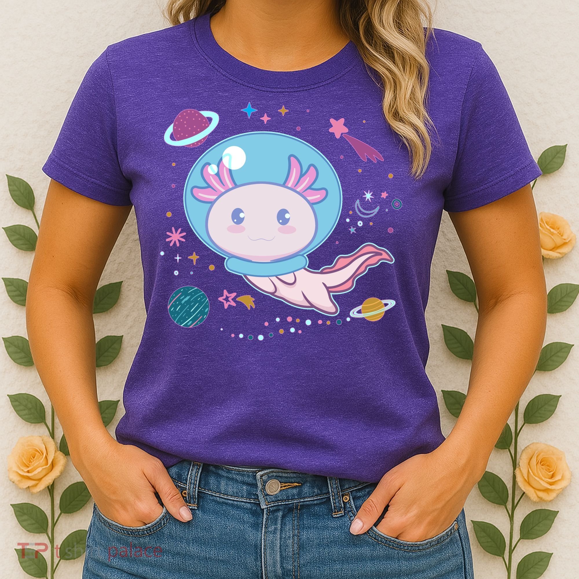 Cute Space Galaxy Astronaut Axolotl Women's T-Shirt