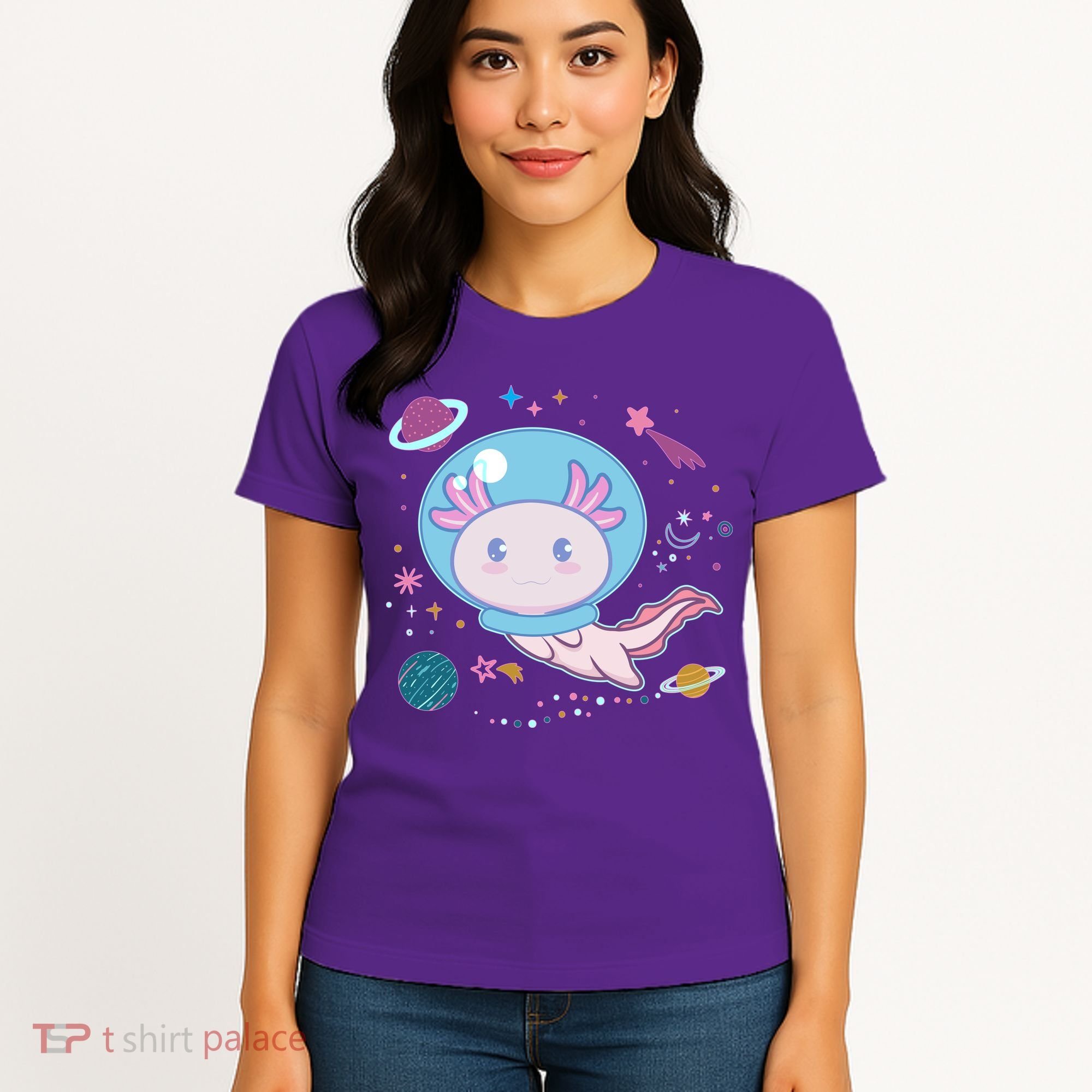 Cute Space Galaxy Astronaut Axolotl Women's T-Shirt