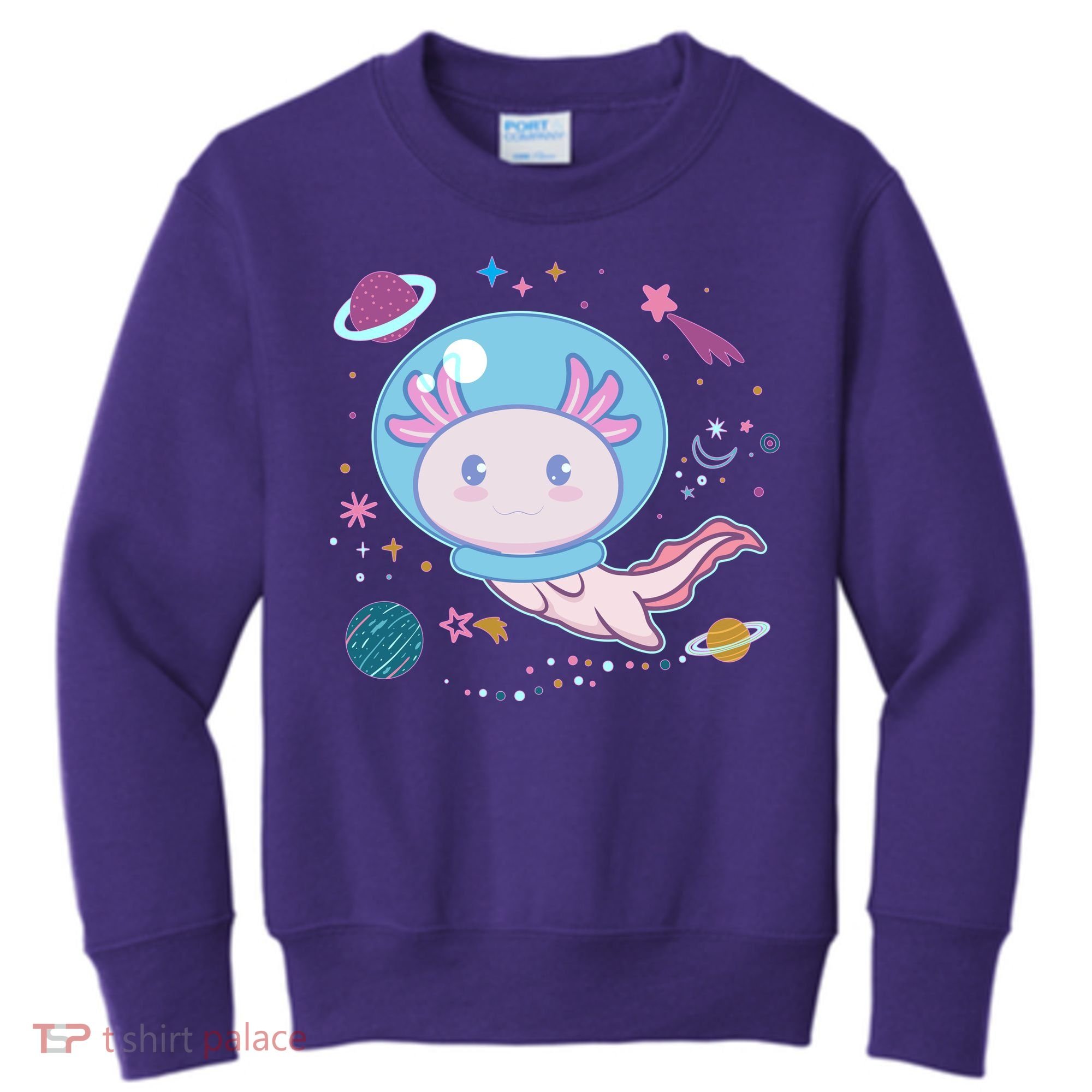 Cute Space Galaxy Astronaut Axolotl Kids Sweatshirt